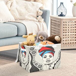 DOMIKING African Woman Large Storage Bin with Lid Collapsible Shelf Baskets Box with Handles Shelves Cabinet Nursery Drawer for Nursery Drawer Shelves Cabinet