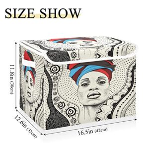 DOMIKING African Woman Large Storage Bin with Lid Collapsible Shelf Baskets Box with Handles Shelves Cabinet Nursery Drawer for Nursery Drawer Shelves Cabinet