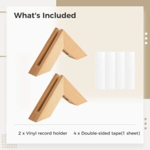 TIMCORR Vinyl Record Holder Set : Vinyl Wall Mount for Record Display, Beech Wood Album Shelf with Sticky Transparent Tapes Hanging on the Wall (Beech Wood Set of 2)