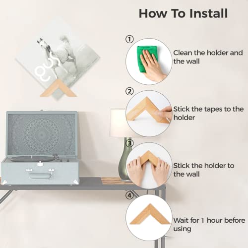 TIMCORR Vinyl Record Holder Set : Vinyl Wall Mount for Record Display, Beech Wood Album Shelf with Sticky Transparent Tapes Hanging on the Wall (Beech Wood Set of 2)