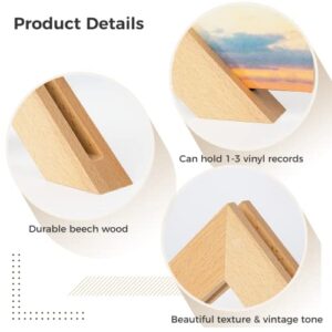 TIMCORR Vinyl Record Holder Set : Vinyl Wall Mount for Record Display, Beech Wood Album Shelf with Sticky Transparent Tapes Hanging on the Wall (Beech Wood Set of 2)