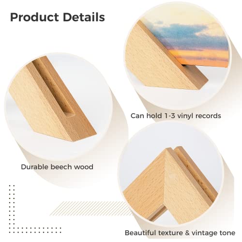 TIMCORR Vinyl Record Holder Set : Vinyl Wall Mount for Record Display, Beech Wood Album Shelf with Sticky Transparent Tapes Hanging on the Wall (Beech Wood Set of 2)