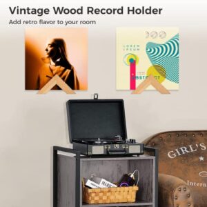 TIMCORR Vinyl Record Holder Set : Vinyl Wall Mount for Record Display, Beech Wood Album Shelf with Sticky Transparent Tapes Hanging on the Wall (Beech Wood Set of 4)