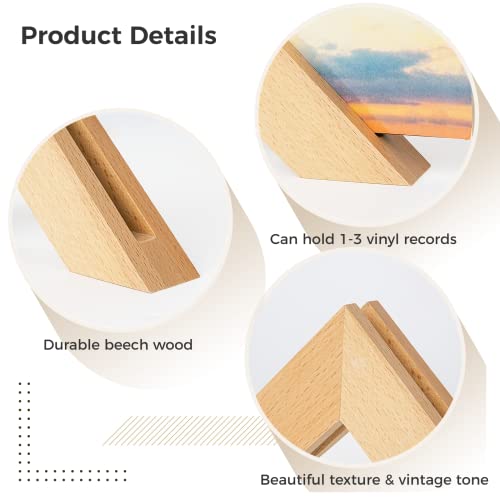 TIMCORR Vinyl Record Holder Set : Vinyl Wall Mount for Record Display, Beech Wood Album Shelf with Sticky Transparent Tapes Hanging on the Wall (Beech Wood Set of 4)