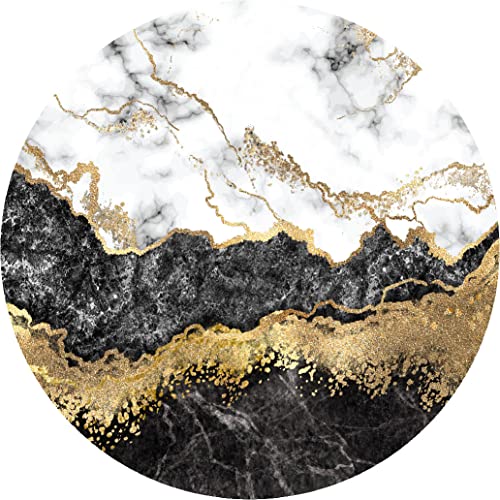 Black White Gold Marble Abstract Modern Round Area Rug for Living Room Bedroom Luxury Thick Washable Circular Carpet Under Dining Table Indoor Home Office Aesthetic Floor Rug 8ft