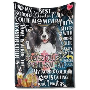 border collie gifts, border collie blanket for border collie mom & dad, cute & unique border collie design, throw blanket gifts for dog lovers, family, friends, flannel plush blankets – 50″x 65″