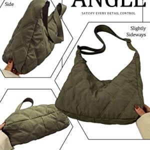 Puffy Tote Bags Women Quilted Puffer Handbag Lightweight Padded Crossbody Shoulder Travel Shopping Tote Girls Hobo Bag Purse Green