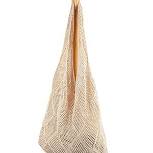 Stizimn Crochet Tote Bag for Women Shoulder Bag Handbags Knitting Hollow Hobo Bag Aesthetic Handmade Weaving Large Capacity (Diamond-shaped Hollow Beige)