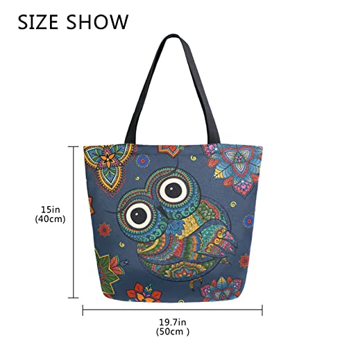 Women Top Bag Handle Handbags Shoulder Bag Tribal Ethnic Owl Boho Floral Tote Washed Canvas Purses Bag(227cr4a)