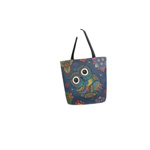 Women Top Bag Handle Handbags Shoulder Bag Tribal Ethnic Owl Boho Floral Tote Washed Canvas Purses Bag(227cr4a)