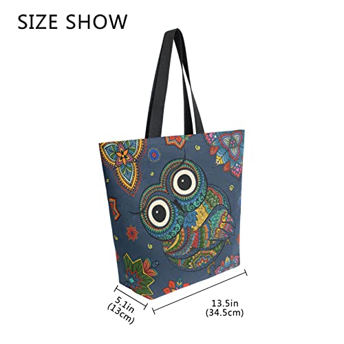 Women Top Bag Handle Handbags Shoulder Bag Tribal Ethnic Owl Boho Floral Tote Washed Canvas Purses Bag(227cr4a)