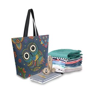 Women Top Bag Handle Handbags Shoulder Bag Tribal Ethnic Owl Boho Floral Tote Washed Canvas Purses Bag(227cr4a)