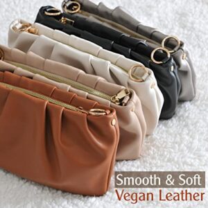 Women Ruched Shoulder Handbag Cloud Pouch Hobo Bag Convertible Clutch Soft Vegan Leather Cross body Bag (Nude)