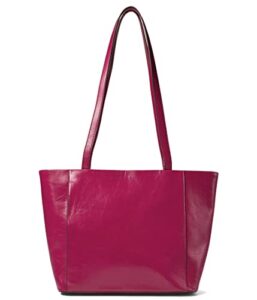 hobo haven tote for women – leather construction with top handles, cotton lining, zippered closure, and stylish tote fuchsia one size one size