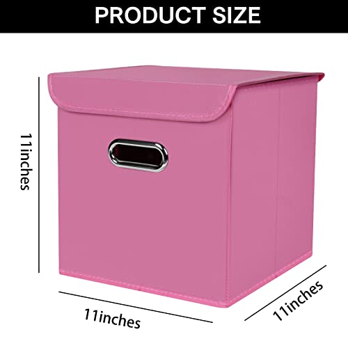NieEnjoy Closet Organizers Fabric Storage Cube Bins with Lids collapsible storage bins basket with Handles ,Storage Boxes for Organizing,3 Pack (Pink)