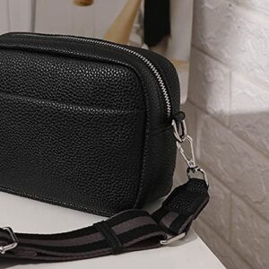 Lushandy Leather Crossbody Bags for Women Crossbody Camera Bag Purse Thick Strap Trendy Small Shoulder Bag with Guitar Strap