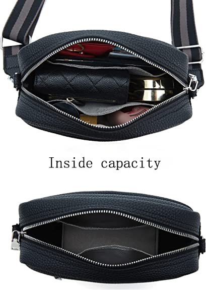 Lushandy Leather Crossbody Bags for Women Crossbody Camera Bag Purse Thick Strap Trendy Small Shoulder Bag with Guitar Strap