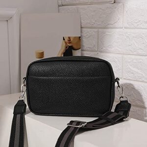 Lushandy Leather Crossbody Bags for Women Crossbody Camera Bag Purse Thick Strap Trendy Small Shoulder Bag with Guitar Strap