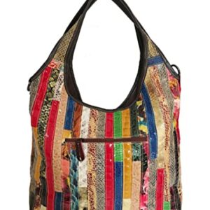 Womens Large Multicolor Genuine Leather Shoulder Bag Vintage Stripes Splicing Hobo Satchels Tote Handbag Crossbody Purse (Multicolor)