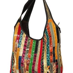 Womens Large Multicolor Genuine Leather Shoulder Bag Vintage Stripes Splicing Hobo Satchels Tote Handbag Crossbody Purse (Multicolor)