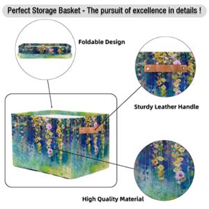 2Pack Large Collapsible Storage Bins,Art Painting Flower Floral Decorative Canvas Fabric Storage Boxes Organizer with Handles，Rectangular Baskets Bin for Home Shelves Closet Nursery Gifts