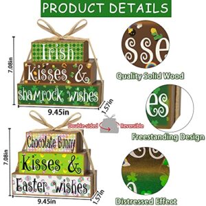 Reversible Easter Decorations/St. Patrick's Day Decor Wooden Sign, Double-Sided Easter Decor St. Patrick's Day Easter Table Decor, Easter Gifts Farmhouse Easter Decorations for the Home Mantle Shelf