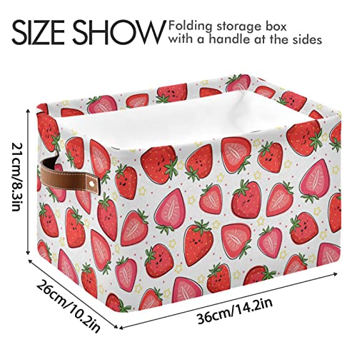 ALAZA Strawberry Star Polka Dots Large Storage Baskets with Handles Foldable Decorative 2 Pack Storage Bins Boxes for Organizing Living Room Shelves Office Closet Clothes