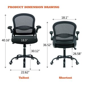 Office Chair,Ergonomic Home Office Chair,Breathable Mesh Task Chair,Adjustable Mid-Back Computer Chair,Desk Chair with Flip-up Armrests,360° Swivel Office Chairs with Memory Sponge Cushion,Black