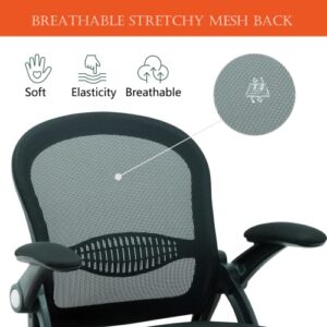 Office Chair,Ergonomic Home Office Chair,Breathable Mesh Task Chair,Adjustable Mid-Back Computer Chair,Desk Chair with Flip-up Armrests,360° Swivel Office Chairs with Memory Sponge Cushion,Black