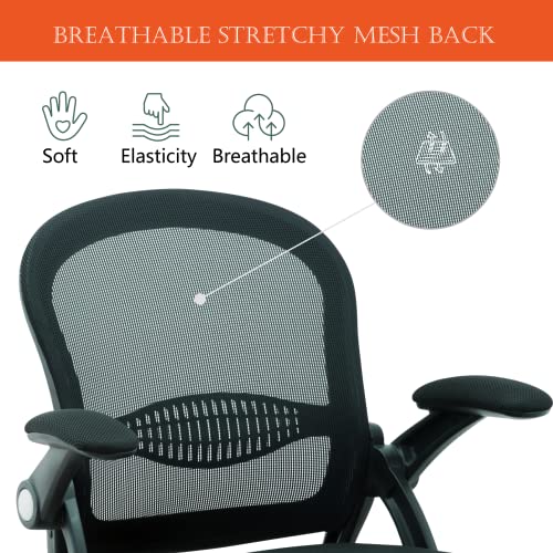 Office Chair,Ergonomic Home Office Chair,Breathable Mesh Task Chair,Adjustable Mid-Back Computer Chair,Desk Chair with Flip-up Armrests,360° Swivel Office Chairs with Memory Sponge Cushion,Black