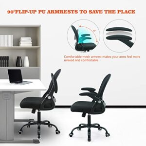 Office Chair,Ergonomic Home Office Chair,Breathable Mesh Task Chair,Adjustable Mid-Back Computer Chair,Desk Chair with Flip-up Armrests,360° Swivel Office Chairs with Memory Sponge Cushion,Black