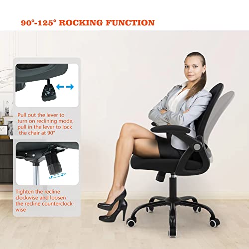 Office Chair,Ergonomic Home Office Chair,Breathable Mesh Task Chair,Adjustable Mid-Back Computer Chair,Desk Chair with Flip-up Armrests,360° Swivel Office Chairs with Memory Sponge Cushion,Black