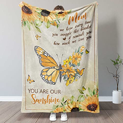 Pavo Gifts for Mom Throw Blanket, Mom Gift from Daughter and Son, Birthday Gifts, Valentines Day, Christmas, Cozy Blanket for Women 50'' x 60'' You are Our Sunshine