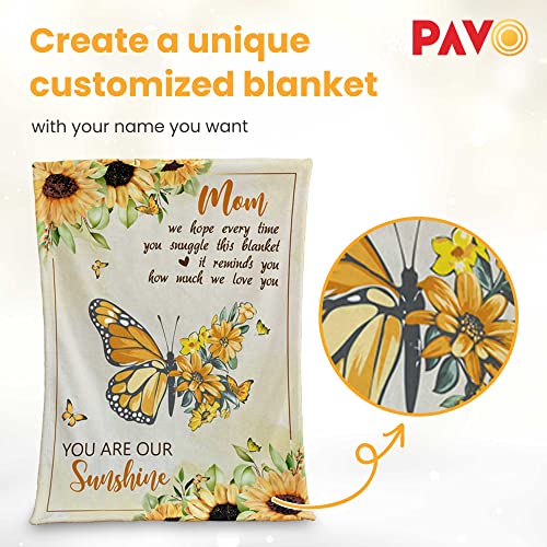 Pavo Gifts for Mom Throw Blanket, Mom Gift from Daughter and Son, Birthday Gifts, Valentines Day, Christmas, Cozy Blanket for Women 50'' x 60'' You are Our Sunshine