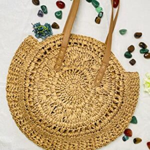 Seamido Straw Bag Handwoven Beach Bags Corn Straw Tote Woven Shoulder Bag For Women (Khaki, Pattern)