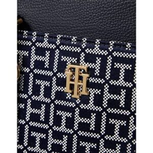 Tommy Hilfiger Antonella II Convertible Satchel Square Monogram Jacquard Navy/White One Size