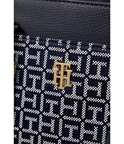 Tommy Hilfiger Antonella II Convertible Satchel Square Monogram Jacquard Navy/White One Size