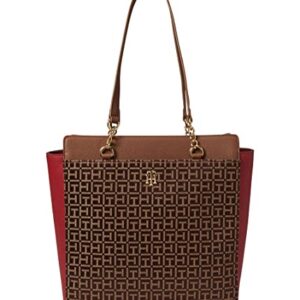 Tommy Hilfiger Antonella II Tote Square Monogram Jacquard Chestnut/Tannin/Red One Size