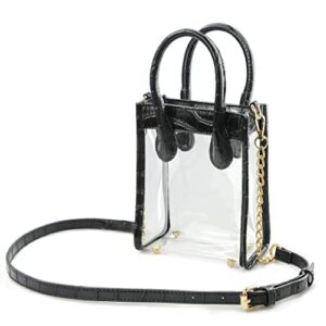clear pvc shoulder handbag women crocodile vegan leather mini tote cross body bag purse (black croc)