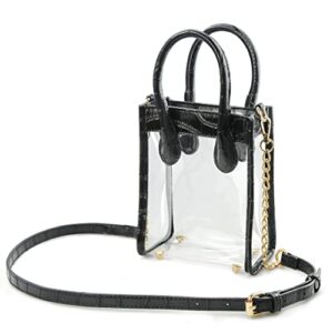 Clear PVC Shoulder Handbag Women Crocodile Vegan Leather Mini Tote Cross Body Bag Purse (Black Croc)