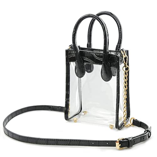 Clear PVC Shoulder Handbag Women Crocodile Vegan Leather Mini Tote Cross Body Bag Purse (Black Croc)