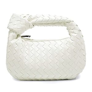 cjstore knoted women handbag leather woven purse tote boho bag fashion shoulder bag handmade hobo clutch bag, white