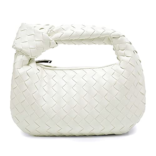 CJSTORE Knoted Women Handbag Leather Woven Purse Tote Boho Bag Fashion Shoulder Bag Handmade Hobo Clutch Bag, White