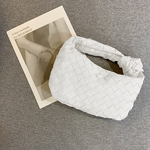 CJSTORE Knoted Women Handbag Leather Woven Purse Tote Boho Bag Fashion Shoulder Bag Handmade Hobo Clutch Bag, White