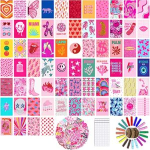 preppy aesthetic pictures wall collage kit – 70 set 4×6 inch – trendy pink photo collage kit for preppy room decor – cute small posters for dorm bedroom – preppy things for teen girls -trendy room decor preppy stickers
