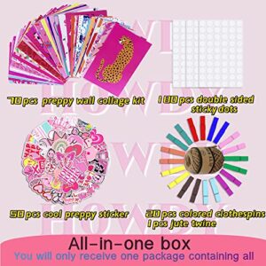 Preppy Aesthetic Pictures Wall Collage Kit - 70 set 4x6 Inch - Trendy Pink Photo Collage Kit for Preppy Room Decor - Cute Small Posters for Dorm Bedroom - Preppy Things for Teen Girls -Trendy Room Decor Preppy Stickers