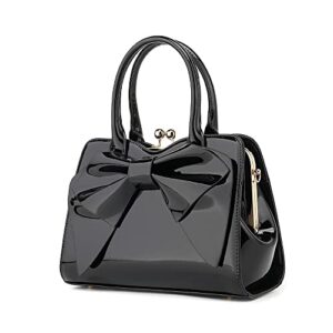 style strategy black purses patent leather satchel handbags for women kiss lock bow tie shoulder bags crossbody for women