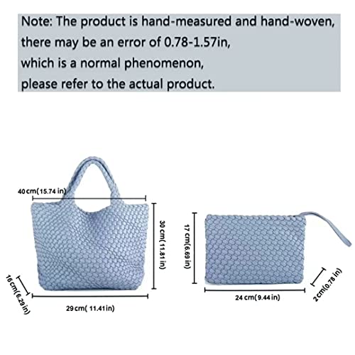 CJSTORE Women Leather Hand-Woven Tote Handbag Fashion Shoulder Top-handle Bag Large Capacity Underarm Bag with Purse Black