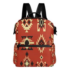 Native American Tribal Ethnic Elements Vector Pattern on Red Board Women Daypacks Ladies Backpack Purse Casual Shoulder Bag Knapsack College Schoolbag Sitting Rucksack Students Bookbag