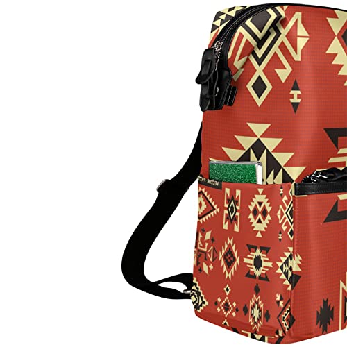 Native American Tribal Ethnic Elements Vector Pattern on Red Board Women Daypacks Ladies Backpack Purse Casual Shoulder Bag Knapsack College Schoolbag Sitting Rucksack Students Bookbag